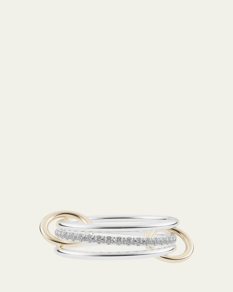 Sonny SG Gris Thin 3-Linked Ring in Sterling Silver and Gray Pave Diamonds with Yellow Gold Connectors